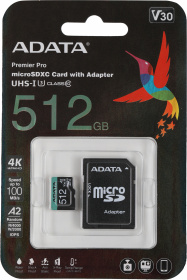 Флеш карта microSDXC 512GB A-Data AUSDX512GUI3V30SA2-RA1 Premier Pro + adapter