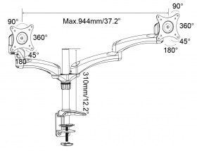 Кронштейн для мониторов Cactus CS-VM-FE124D-AL серебристый 15"-27" макс.8кг настольный поворот и наклон