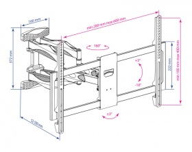 Кронштейн для телевизора Kromax ATLANTIS-35 new черный 22"-65" макс.50кг настенный поворотно-выдвижной и наклонный