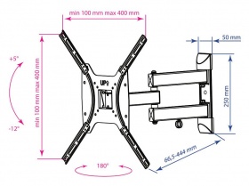 Кронштейн для телевизора Kromax DIX-24 черный 15"-55" макс.35кг настенный поворотно-выдвижной и наклонный