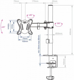 Кронштейн для мониторов Arm Media LCD-T11 черный 15"-32" макс.12кг настольный поворот и наклон верт.перемещ.